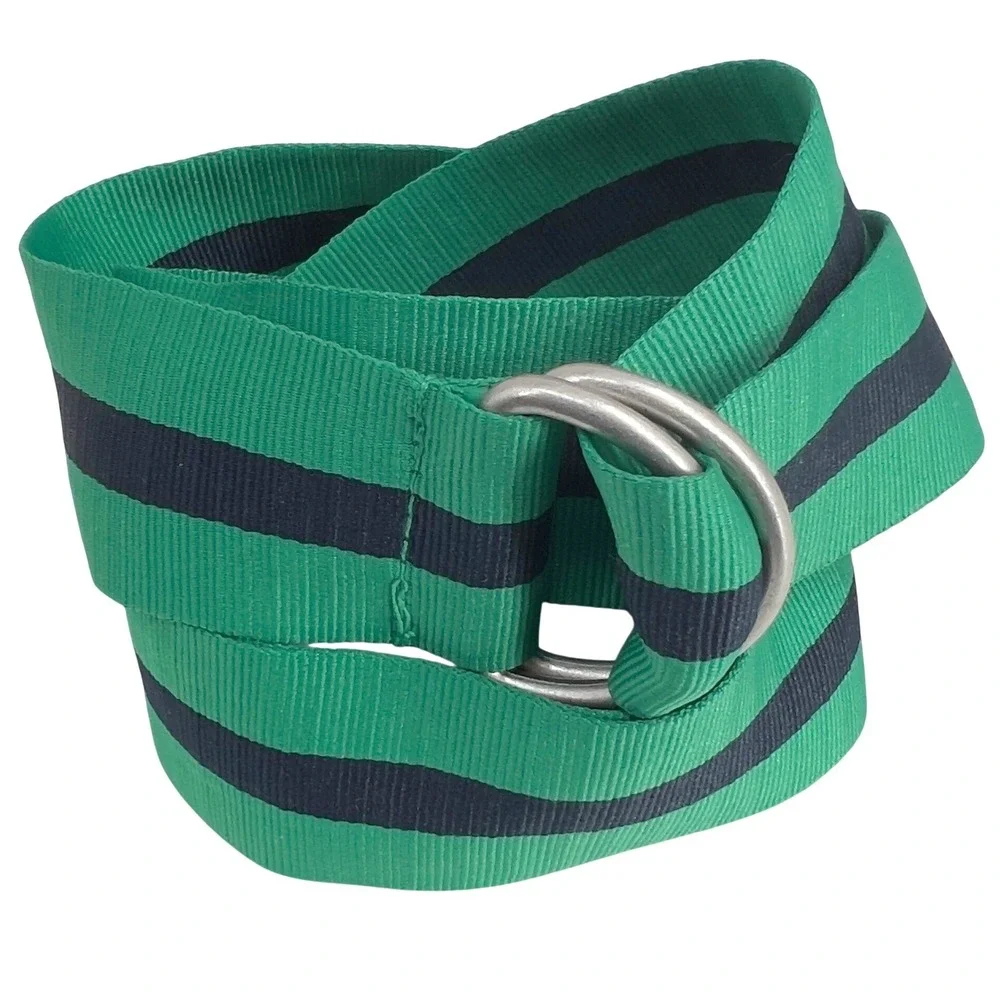 Polo Ralph Lauren D-Ring Ribbon Belt Green Navy Blue Striped 28-32